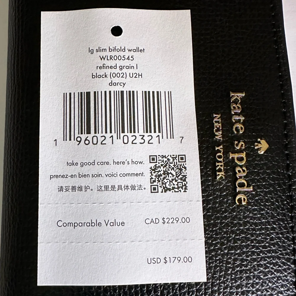 Kate Spade Black Refined Grain Leather Darcy Large Slim Bifold Wallet New w/ Tag - Picture 8 of 14